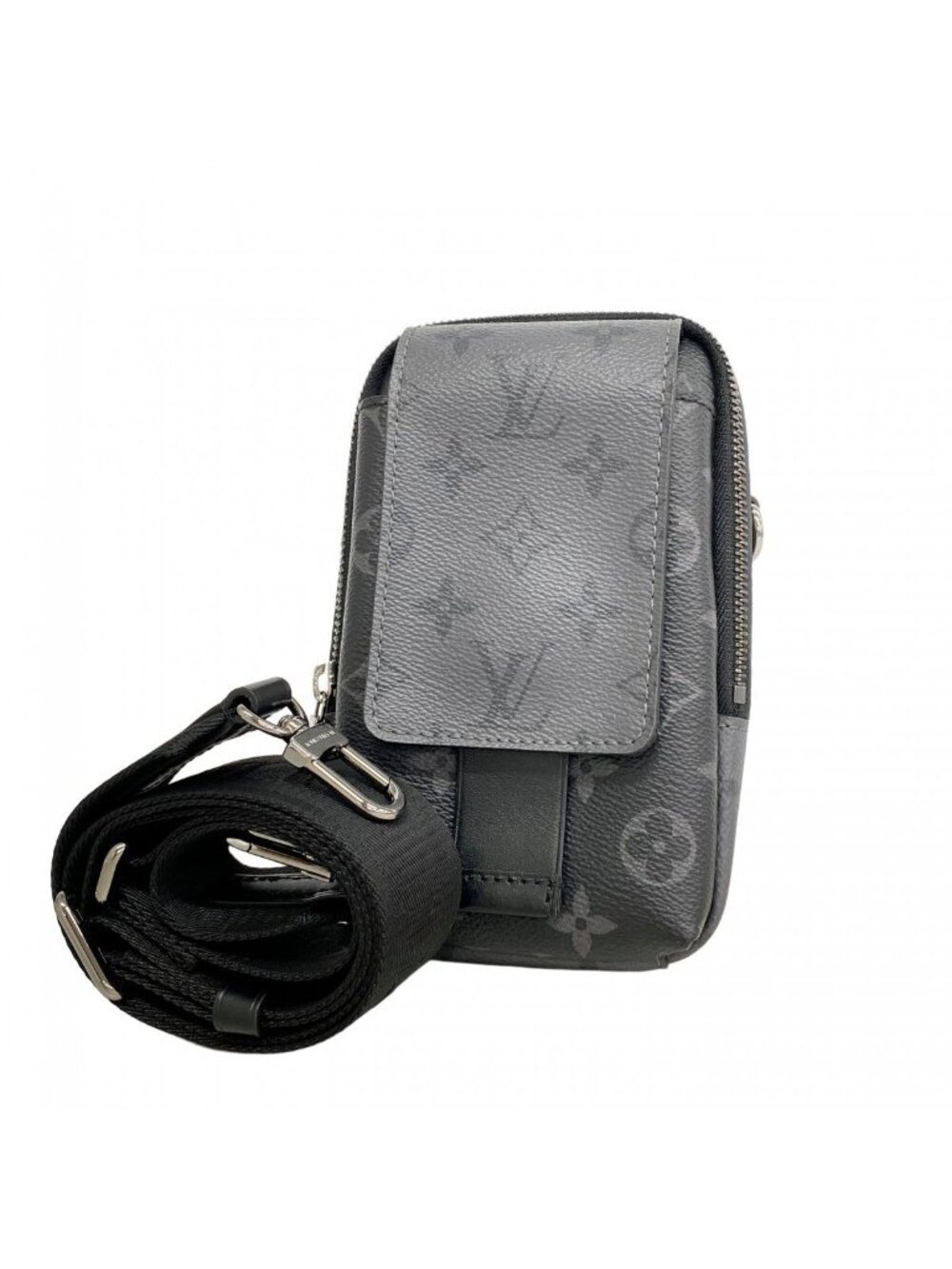 Louis Vuitton Shoulder Bag Monogram Eclipse Reverse Double Phone Pouch Gray